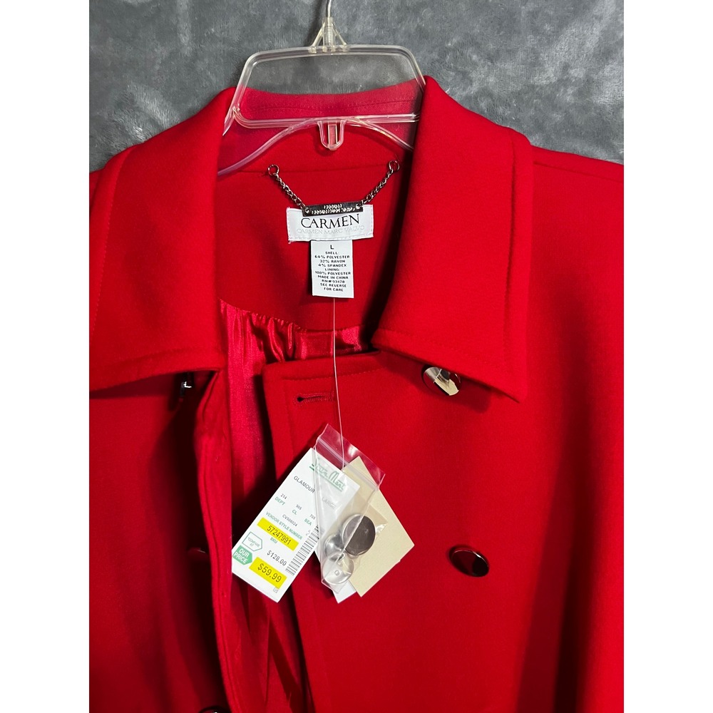 Carmen Marc Valvo Red Double Breasted Blazer Silver Buttons NWT Large CV508024 - Picture 2 of 9